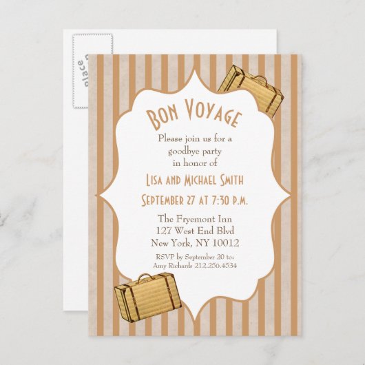 ヴィンテージのスーツケースの餞別のさようならパーティーの招待 インビテーションポストカード (正面/裏面)