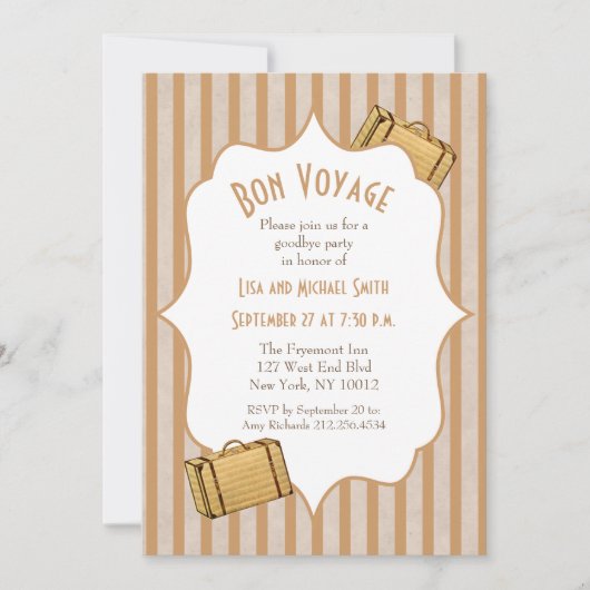 ヴィンテージのスーツケースの餞別のさようならパーティー 招待状 (正面)