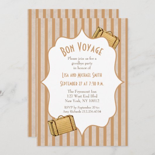 ヴィンテージのスーツケースの餞別のさようならパーティー 招待状 (正面/裏面)