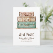 ヴィンテージのスーツケース私達は移動発表を動かしました 案内状 (スタンド正面)