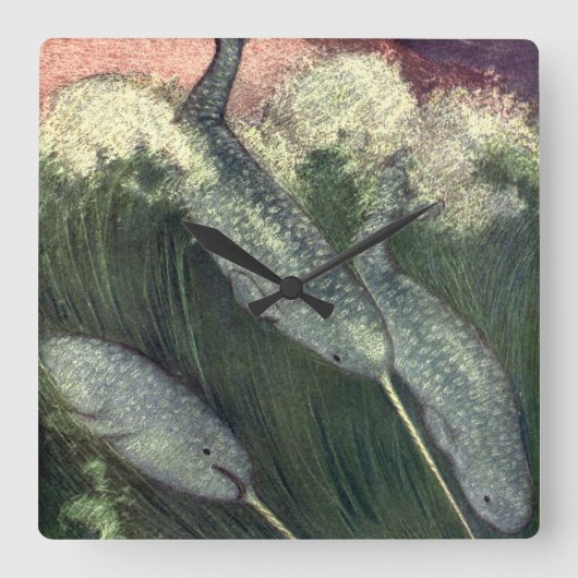 ヴィンテージのセイウイ、海洋生物 クジラ 海洋動物 スクエア壁時計 (正面)