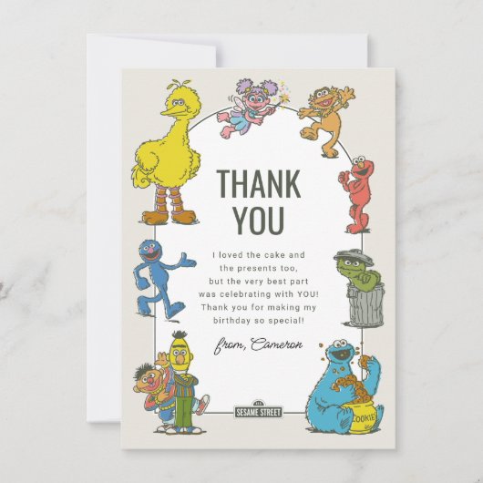 ヴィンテージのセサミストリートキャラクターの誕生日お礼メッセージ サンキューカード (正面)