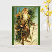 ヴィンテージのセントニコラスサンタのクリスマスカード カード (黄色い花)