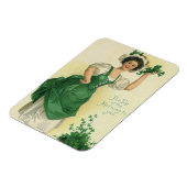 ヴィンテージのセントパトリックの日の少女、幸運なシャムロック マグネット (左側)