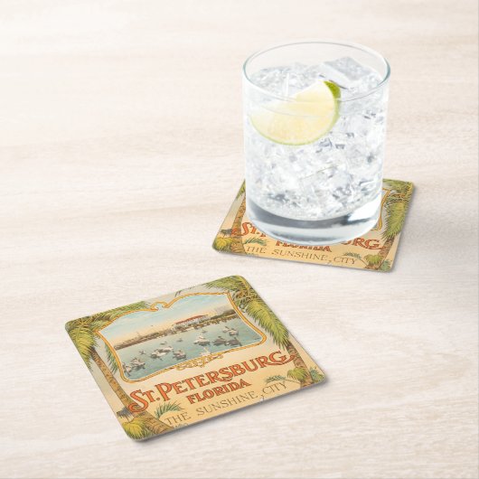 ヴィンテージのセントピーターズバーグ フロリダ サンシャインシティ スクエアペーパーコースター (インサイチュ)
