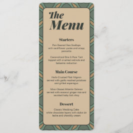 ヴィンテージのセージグリーンとゴールドの幾何学模様のウェディングメニュー メニュー