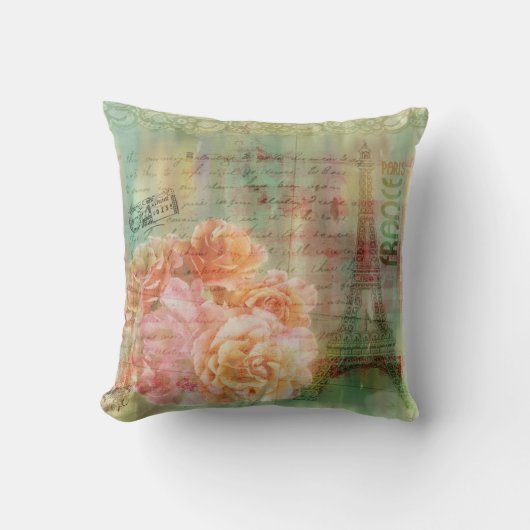 ヴィンテージのセージグリーンのクッションは要素をcollaged クッション (正面)