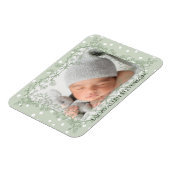 ヴィンテージのセージグリーン 写真1枚 性別問わず 誕生のお知らせ マグネット (左側)