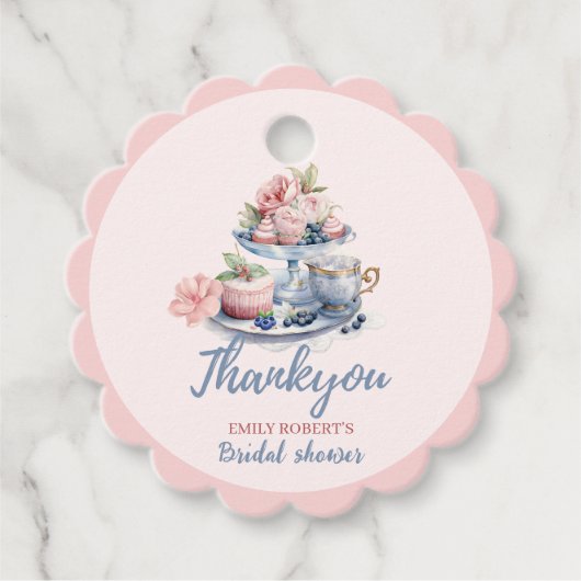 ヴィンテージのソフトピンクの花の ブライダルティーパーティー フェイバータグ (正面)