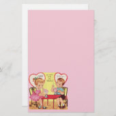 ヴィンテージのソーダ店のバレンタインの恋人 便箋 (正面/裏面)