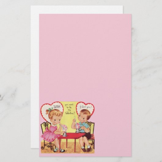 ヴィンテージのソーダ店のバレンタインの恋人 便箋 (正面/裏面)