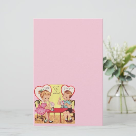 ヴィンテージのソーダ店のバレンタインの恋人 便箋 (スタンド正面)