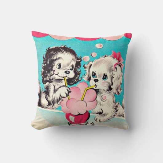ヴィンテージのソーダ店の子犬 クッション (正面)