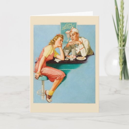 ヴィンテージのソーダ・ファウンテンのロマンスのバレンタイン シーズンカード (正面)