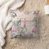 ヴィンテージのタイプエラーの黒のピンクの花のパリエッフェル塔 クッション (ブランケット)