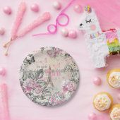 ヴィンテージのタイプエラーの黒のピンクの花のパリエッフェル塔 ペーパープレート (パーティー)