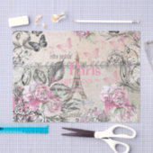 ヴィンテージのタイプエラーの黒のピンクの花のパリエッフェル塔 薄葉紙 (クラフト)