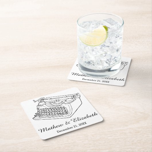 ヴィンテージのタイプライターのカスタムな結婚式 スクエアペーパーコースター (インサイチュ)