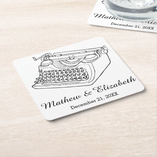 ヴィンテージのタイプライターのカスタムな結婚式 スクエアペーパーコースター (アングル)
