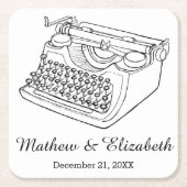 ヴィンテージのタイプライターのカスタムな結婚式 スクエアペーパーコースター (正面)