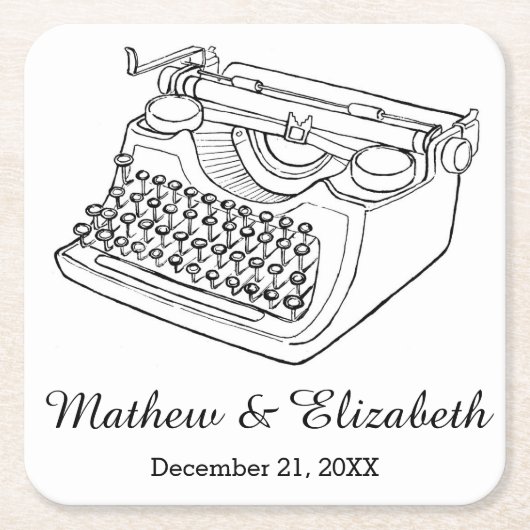 ヴィンテージのタイプライターのカスタムな結婚式 スクエアペーパーコースター (正面)