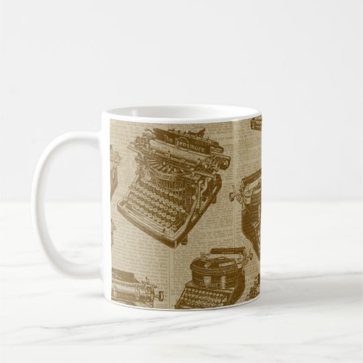 ヴィンテージのタイプライターのコラージュ コーヒーマグカップ (左)