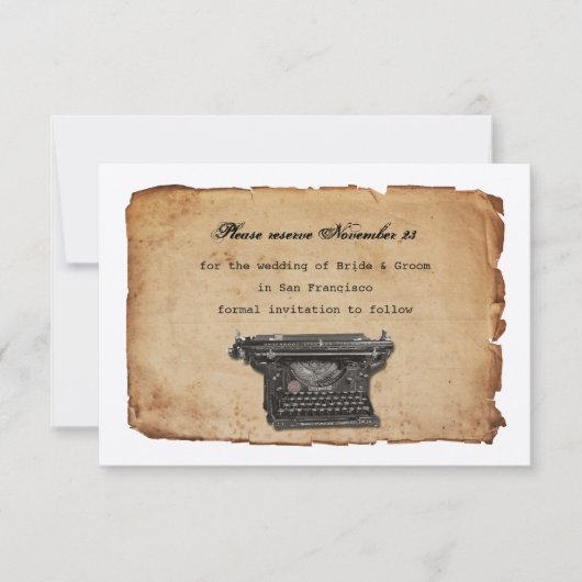 ヴィンテージのタイプライターの羊皮紙の保存日付 セーブザデート (正面)