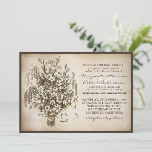 ヴィンテージのタイポグラフィのユニークな結婚式招待状 招待状 (スタンド正面)
