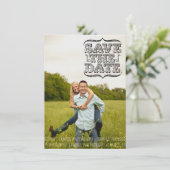 ヴィンテージのタイポグラフィの写真の保存日付カード セーブザデート (スタンド正面)