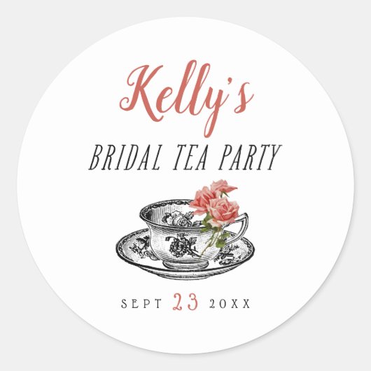 ヴィンテージのタイポグラフィの花嫁のお茶会の好意のラベル ラウンドシール (正面)