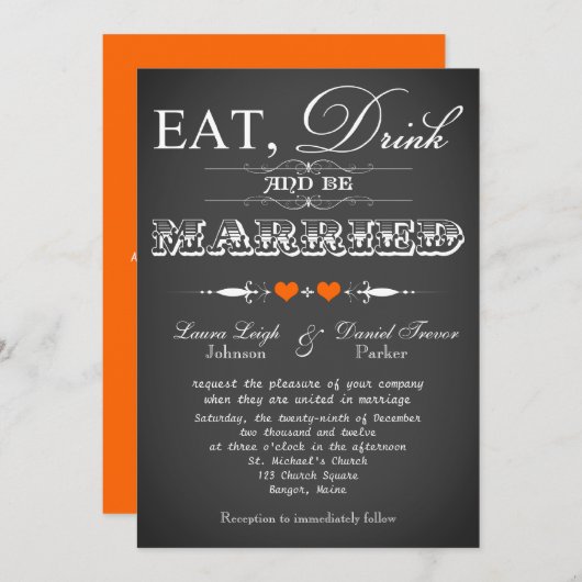 ヴィンテージのタイポグラフィの黒板の結婚式の招待7 招待状 (正面/裏面)