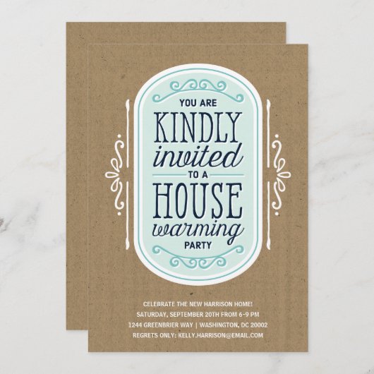 ヴィンテージのタイポグラフィ|の引っ越し祝いパーティーPary 招待状 (正面/裏面)