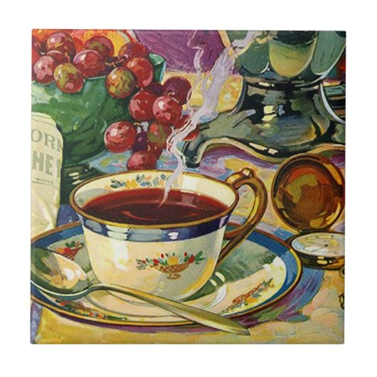ヴィンテージのタイルのTrivetの静物画の朝のコーヒー タイル (正面)