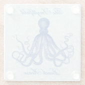 ヴィンテージのタコの航海のなビーチハウスの青のいかり ガラスコースター (裏面)