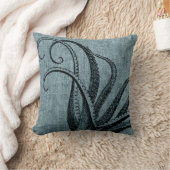 ヴィンテージのタコの触手の黒のブルーグレー クッション (ブランケット)