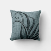 ヴィンテージのタコの触手の黒のブルーグレー クッション (正面)