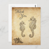 ヴィンテージのタツノオトシゴとコンキ貝の浜辺のサンキュー ポストカード (正面/裏面)