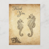 ヴィンテージのタツノオトシゴとコンキ貝の浜辺のサンキュー ポストカード (正面)