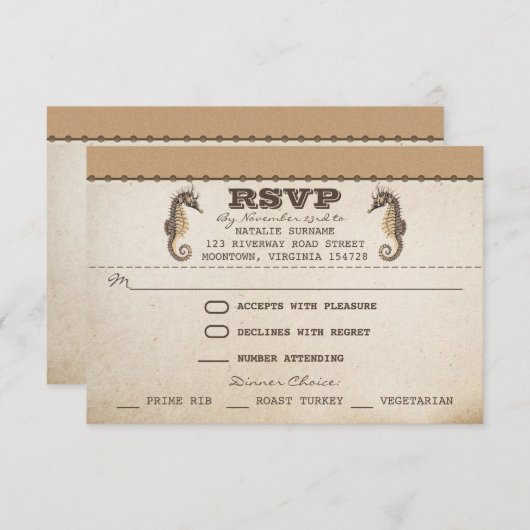 ヴィンテージのタツノオトシゴのユニークな結婚式のrsvpのチケット 出欠カード (正面/裏面)