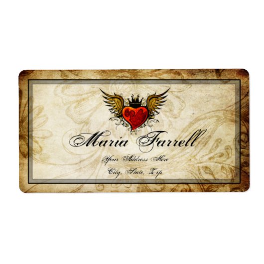 ヴィンテージのタトゥー翼ハート出荷ラベル ラベル (正面)