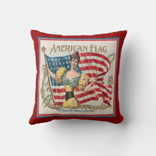 ヴィンテージのタバコ入れのラベルの米国旗 クッション (裏面)