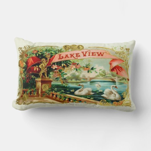 ヴィンテージのタバコ入れのラベル ランバークッション (正面)