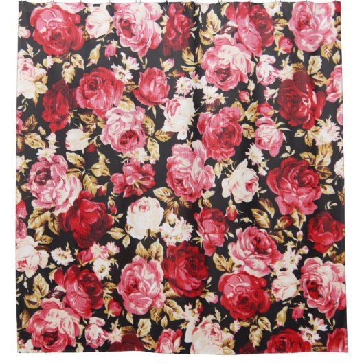 ヴィンテージのタペストリーの花、生地のパターン。 シャワーカーテン (正面)