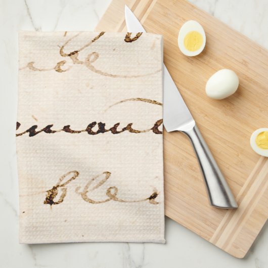 ヴィンテージのタンのフランスのな手紙の原稿の羊皮紙 キッチンタオル (四つ折り)