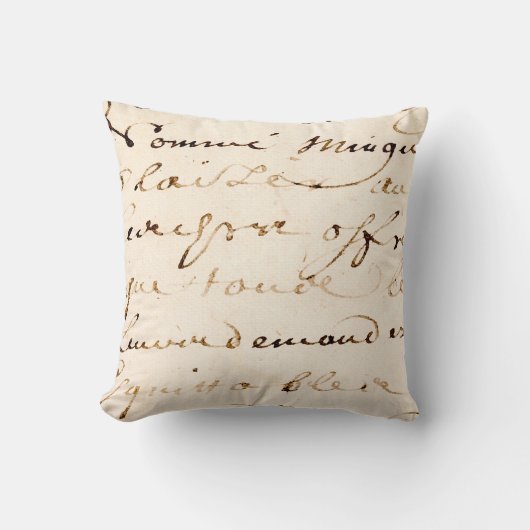 ヴィンテージのタンのフランスのな手紙の原稿の羊皮紙 クッション (正面)