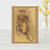 ヴィンテージのタンデムバイクの挨拶 カード (黄色い花)