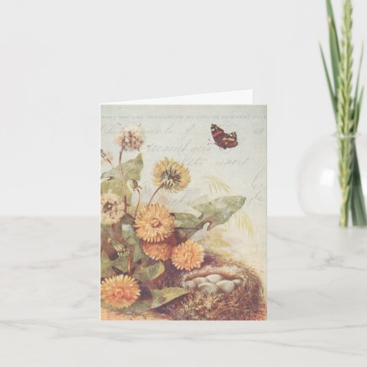 ヴィンテージのタンポポの蝶鳥の巣は感謝していしています サンキューカード (正面)