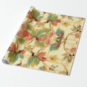 ヴィンテージのターコイズのオレンジ花模様の壁紙パターン ラッピングペーパー (アンロールド)