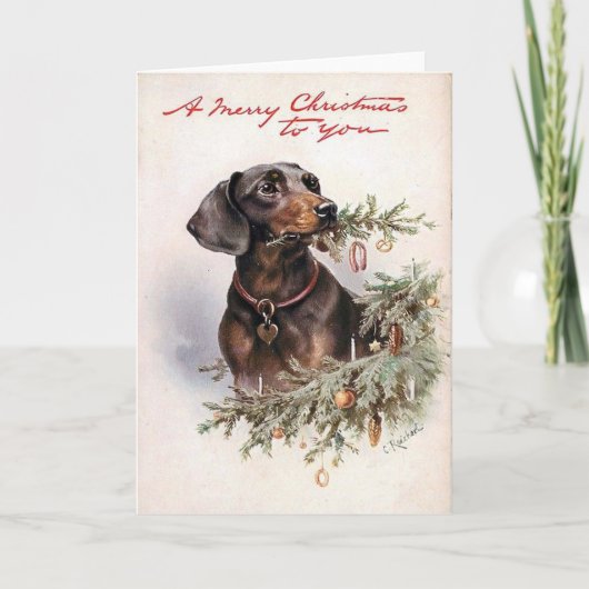 ヴィンテージのダックスフントのクリスマスカード シーズンカード (正面)