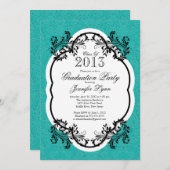 ヴィンテージのダマスク織のスタイリッシュで青い卒業パーティー 招待状 (正面/裏面)